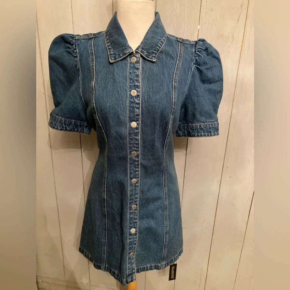 Blanknyc‎ Walk In The Park Blue Denim Snap Shirt Mini Dress Size Large New